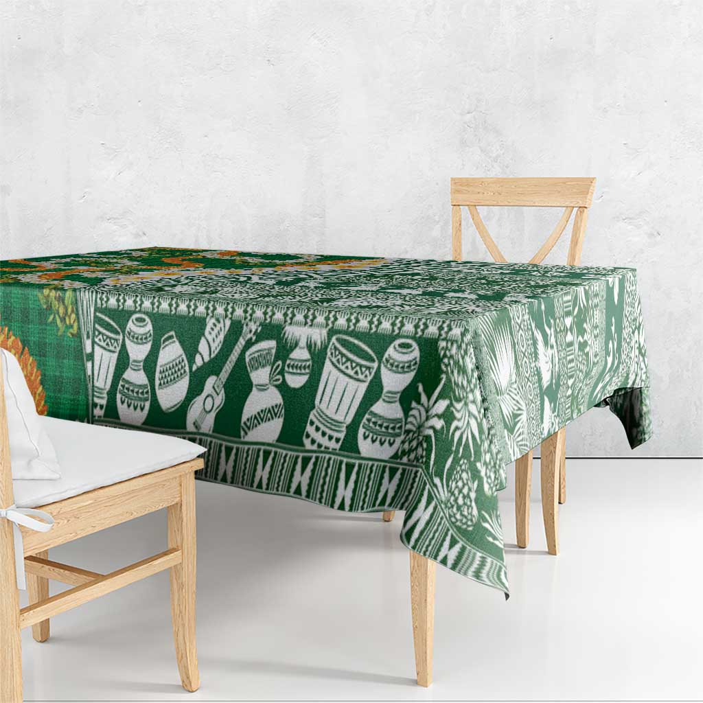 Hawaiian Plumeria Lei Tablecloth Kakau Motifs and Palaka Half Style Green Color LT03 - Polynesian Pride