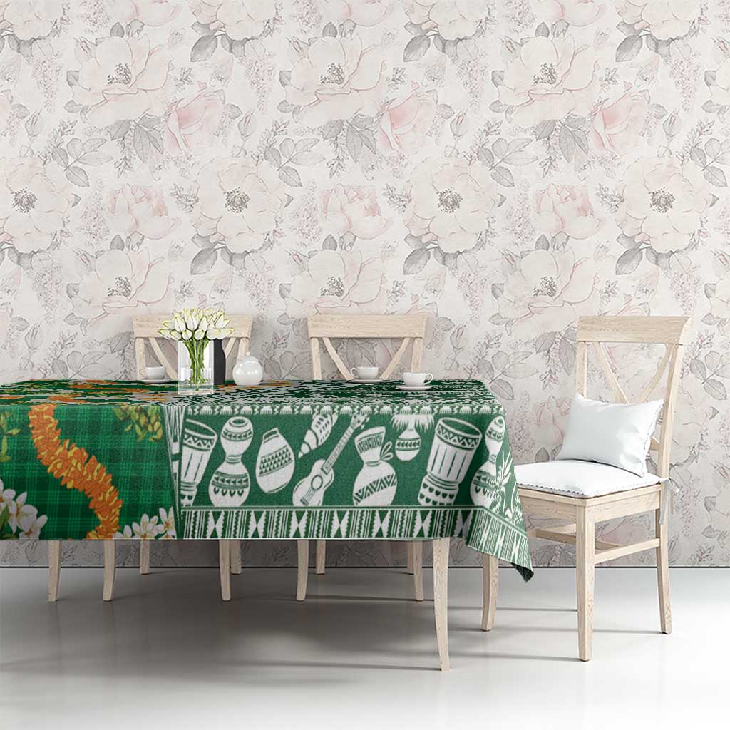 Hawaiian Plumeria Lei Tablecloth Kakau Motifs and Palaka Half Style Green Color LT03 - Polynesian Pride