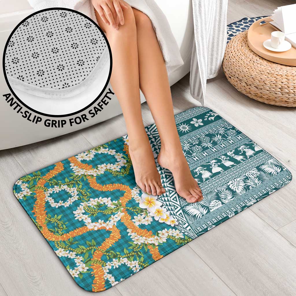 Hawaiian Plumeria Lei Bathroom Set Kakau Motifs and Palaka Half Style Turquoise Color LT03 - Polynesian Pride