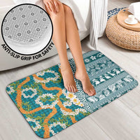 Hawaiian Plumeria Lei Bathroom Set Kakau Motifs and Palaka Half Style Turquoise Color LT03 - Polynesian Pride