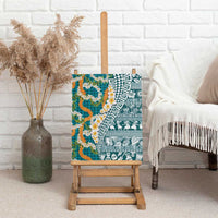 Hawaiian Plumeria Lei Canvas Wall Art Kakau Motifs and Palaka Half Style Turquoise Color LT03 - Polynesian Pride