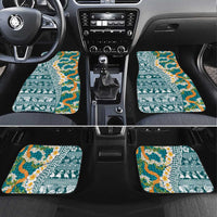 Hawaiian Plumeria Lei Car Mats Kakau Motifs and Palaka Half Style Turquoise Color - Polynesian Pride