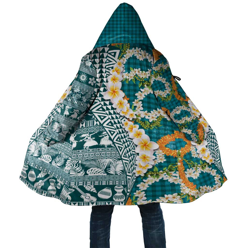 Hawaiian Plumeria Lei Cloak Kakau Motifs and Palaka Half Style Turquoise Color LT03 Unisex Turquoise - Polynesian Pride