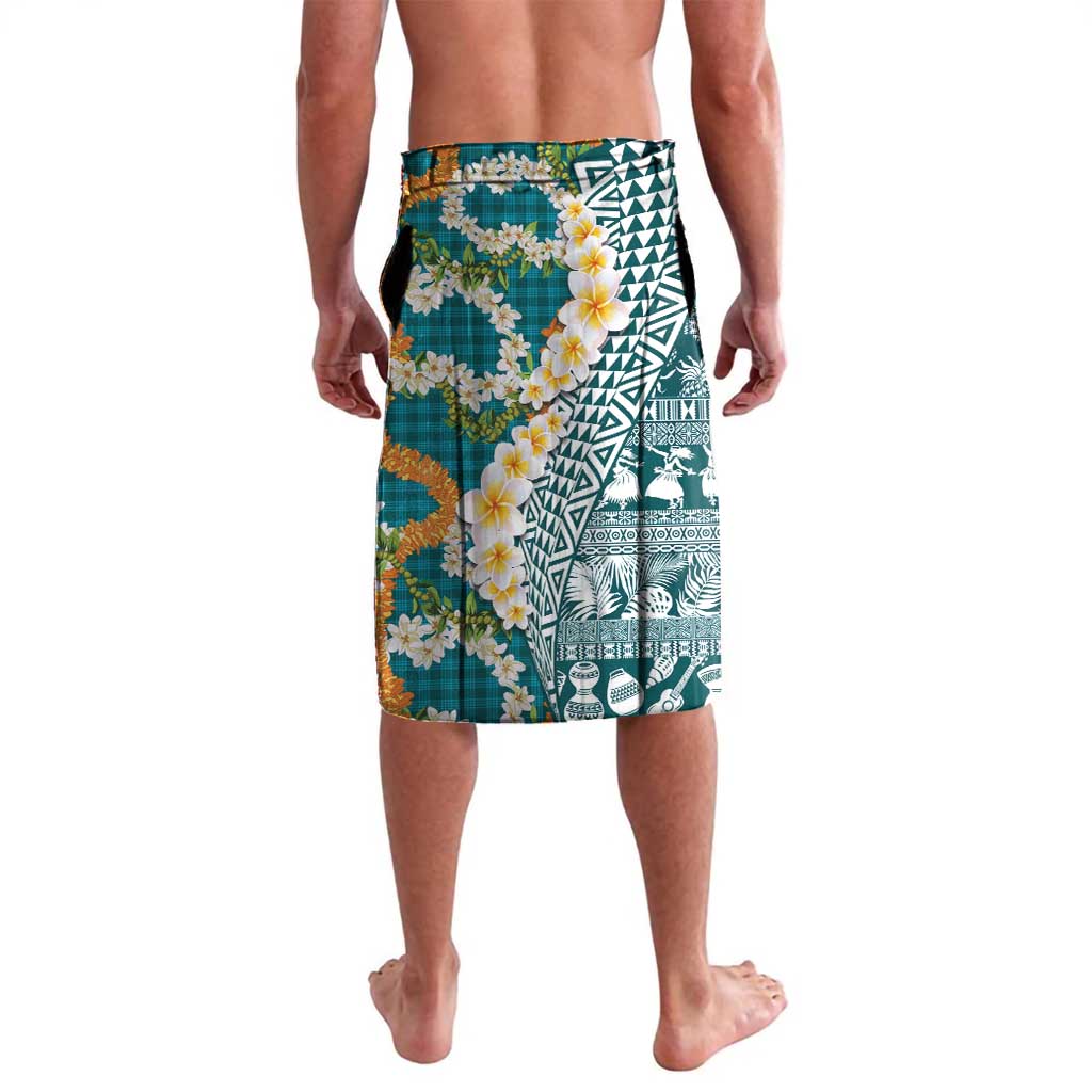 Hawaiian Plumeria Lei Lavalava Kakau Motifs and Palaka Half Style Turquoise Color - Polynesian Pride