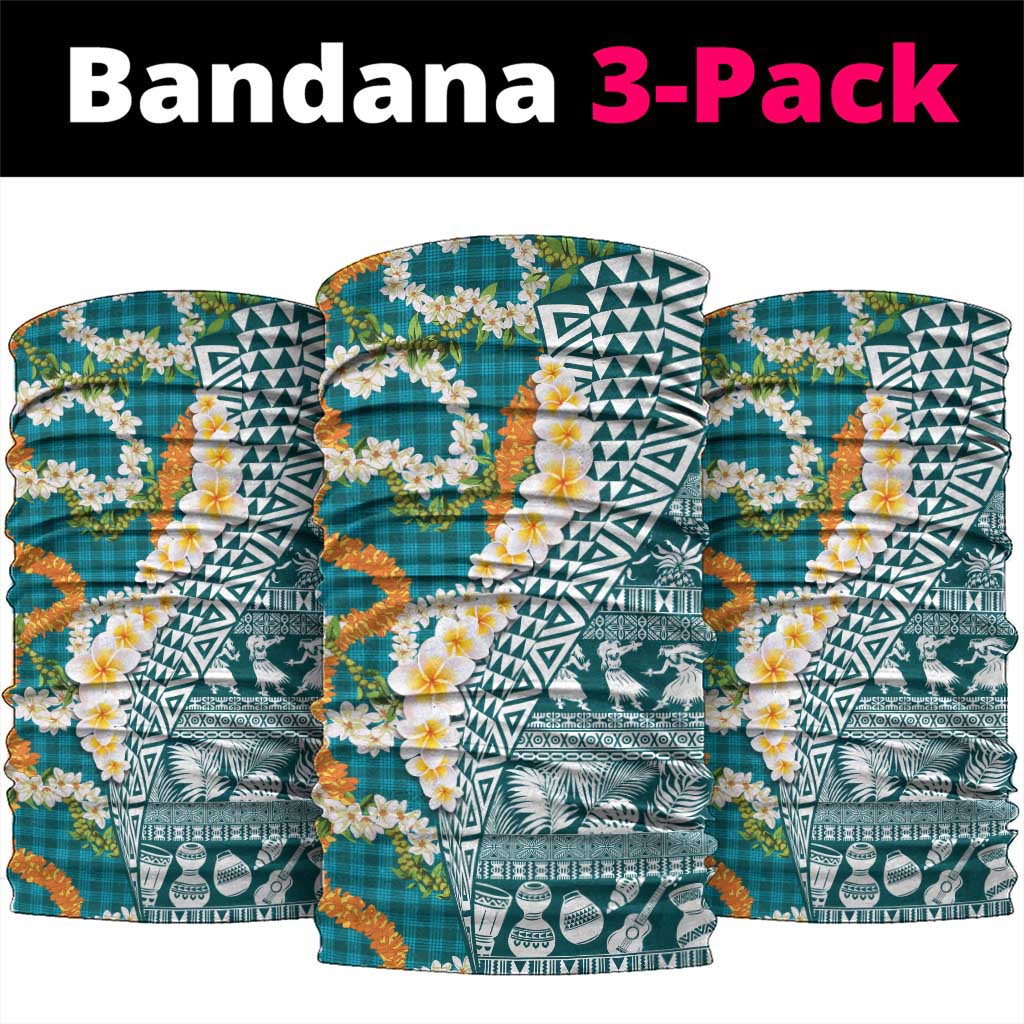 Hawaiian Plumeria Lei Neck Gaiter Kakau Motifs and Palaka Half Style Turquoise Color LT03 package One Size: 25*50cm Turquoise - Polynesian Pride