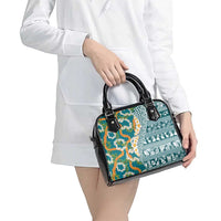 Hawaiian Plumeria Lei Shoulder Handbag Kakau Motifs and Palaka Half Style Turquoise Color LT03 - Polynesian Pride