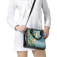 Hawaiian Plumeria Lei Shoulder Handbag Kakau Motifs and Palaka Half Style Turquoise Color LT03 - Polynesian Pride