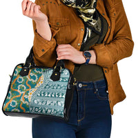 Hawaiian Plumeria Lei Shoulder Handbag Kakau Motifs and Palaka Half Style Turquoise Color LT03 - Polynesian Pride