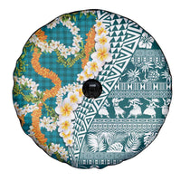 Hawaiian Plumeria Lei Spare Tire Cover Kakau Motifs and Palaka Half Style Turquoise Color - Polynesian Pride