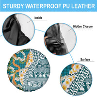 Hawaiian Plumeria Lei Spare Tire Cover Kakau Motifs and Palaka Half Style Turquoise Color - Polynesian Pride