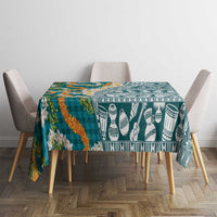 Hawaiian Plumeria Lei Tablecloth Kakau Motifs and Palaka Half Style Turquoise Color LT03 - Polynesian Pride