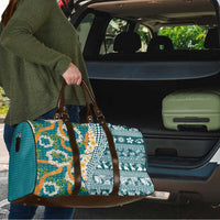 Hawaiian Plumeria Lei Travel Bag Kakau Motifs and Palaka Half Style Turquoise Color - Polynesian Pride