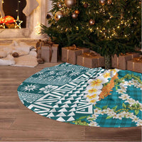 Hawaiian Plumeria Lei Tree Skirt Kakau Motifs and Palaka Half Style Turquoise Color - Polynesian Pride