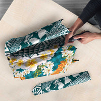 Hawaiian Plumeria Lei Umbrella Kakau Motifs and Palaka Half Style Turquoise Color LT03 - Polynesian Pride