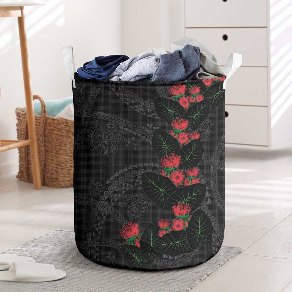 Hawaiian Kakau Art Laundry Basket Taro Leaves with Ohia Lehua and Pakala Pattern - Polynesian Pride