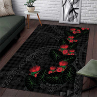 Hawaiian Kakau Art Area Rug Taro Leaves with Ohia Lehua and Pakala Pattern - Polynesian Pride