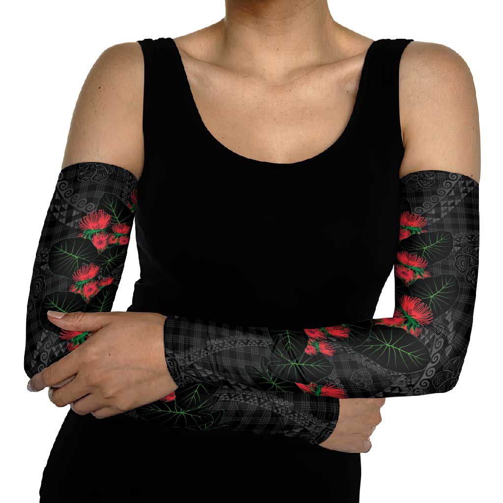 Hawaiian Kakau Art Arm Sleeves Taro Leaves with Ohia Lehua and Pakala Pattern - Polynesian Pride
