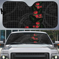 Hawaiian Kakau Art Auto Sun Shade Taro Leaves with Ohia Lehua and Pakala Pattern LT03 Black - Polynesian Pride