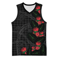 Hawaiian Kakau Art Basketball Jersey Taro Leaves with Ohia Lehua and Pakala Pattern - Polynesian Pride