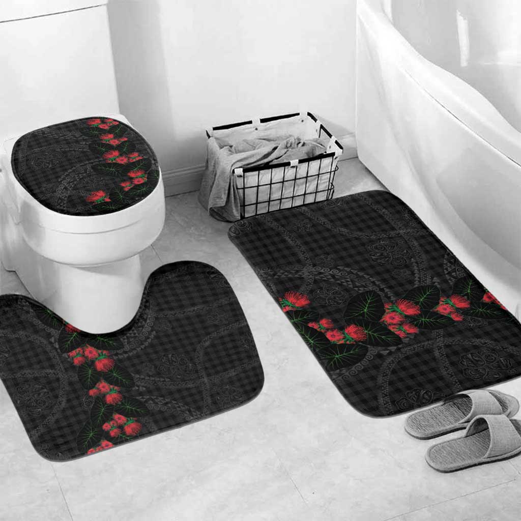 Hawaiian Kakau Art Bathroom Set Taro Leaves with Ohia Lehua and Pakala Pattern - Polynesian Pride