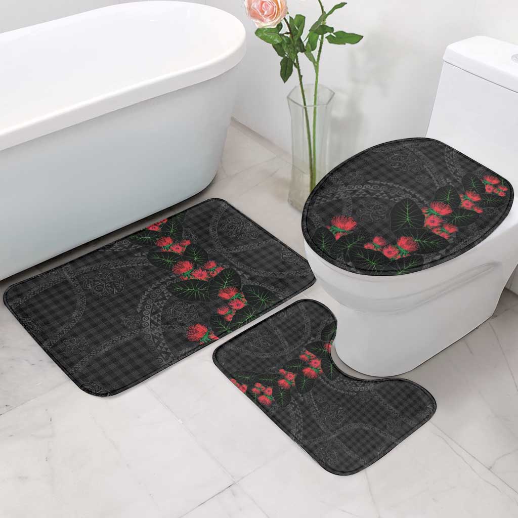 Hawaiian Kakau Art Bathroom Set Taro Leaves with Ohia Lehua and Pakala Pattern - Polynesian Pride