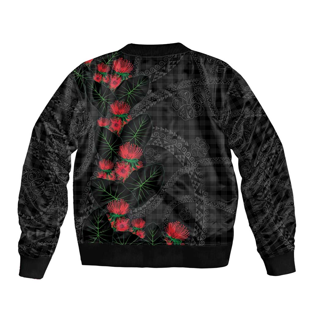 Hawaiian Kakau Art Bomber Jacket Taro Leaves with Ohia Lehua and Pakala Pattern - Polynesian Pride