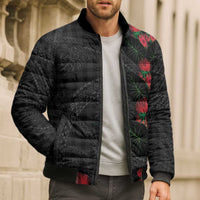 Hawaiian Kakau Art Bomber Puffer Jacket Taro Leaves with Ohia Lehua and Pakala Pattern - Polynesian Pride