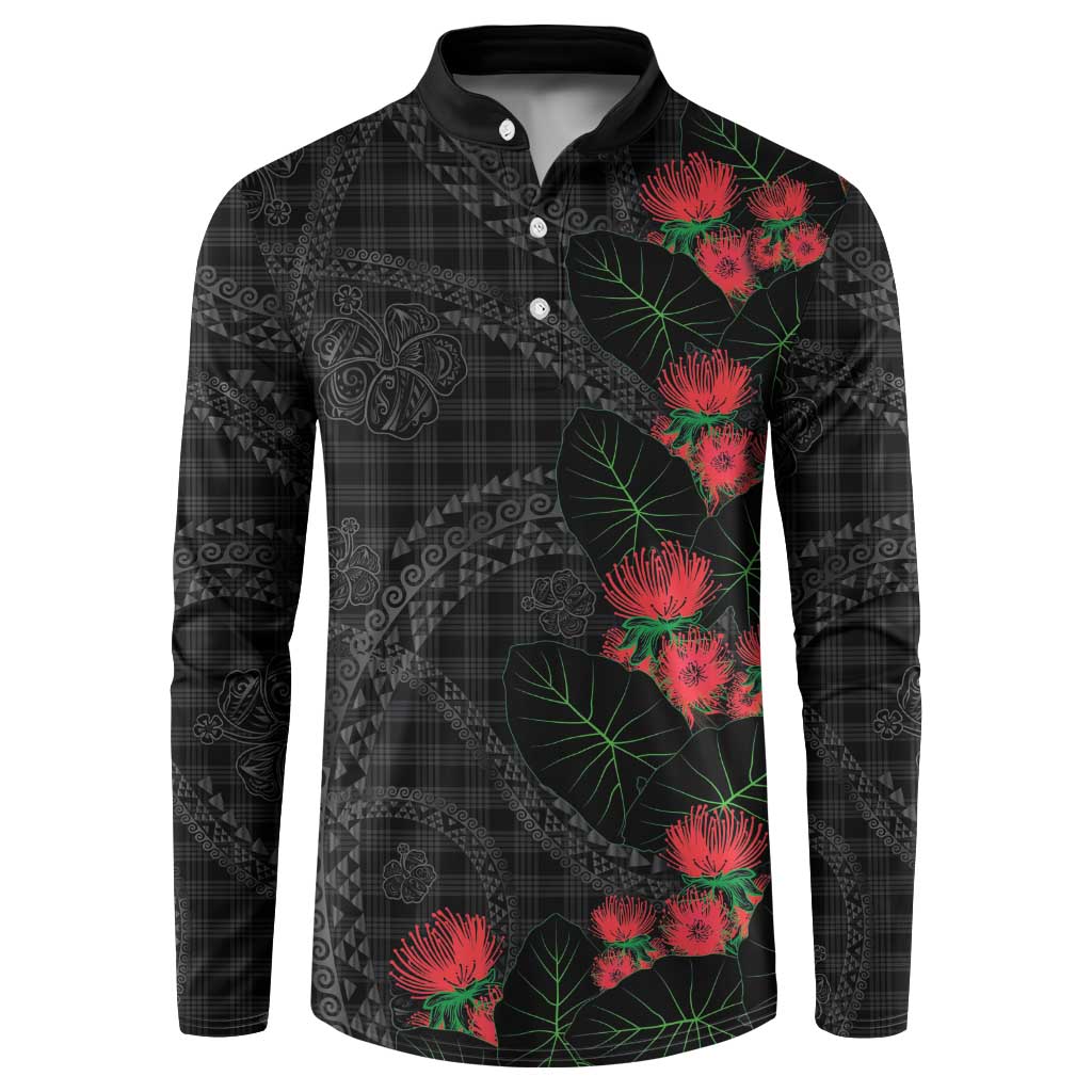 Hawaiian Kakau Art Button Sweatshirt Taro Leaves with Ohia Lehua and Pakala Pattern - Polynesian Pride