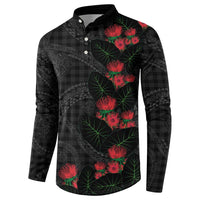 Hawaiian Kakau Art Button Sweatshirt Taro Leaves with Ohia Lehua and Pakala Pattern - Polynesian Pride