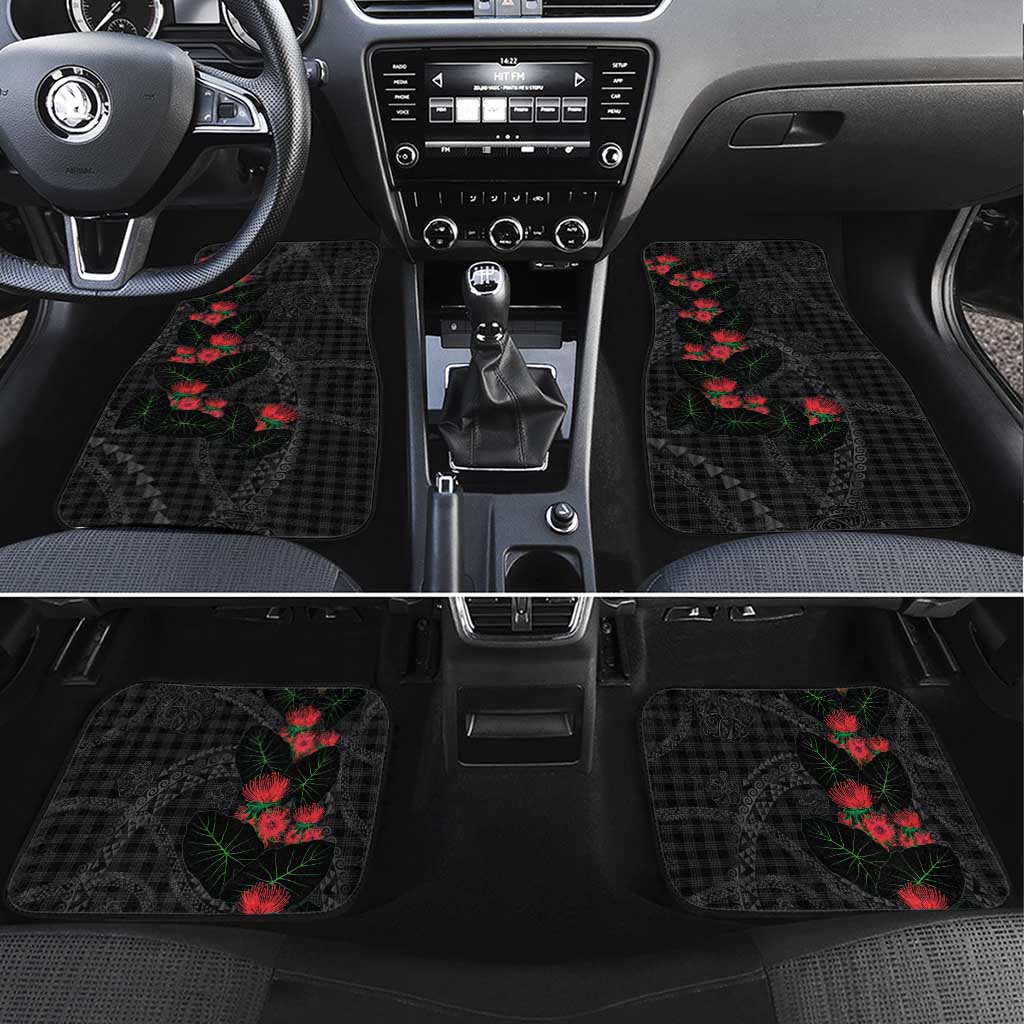 Hawaiian Kakau Art Car Mats Taro Leaves with Ohia Lehua and Pakala Pattern - Polynesian Pride