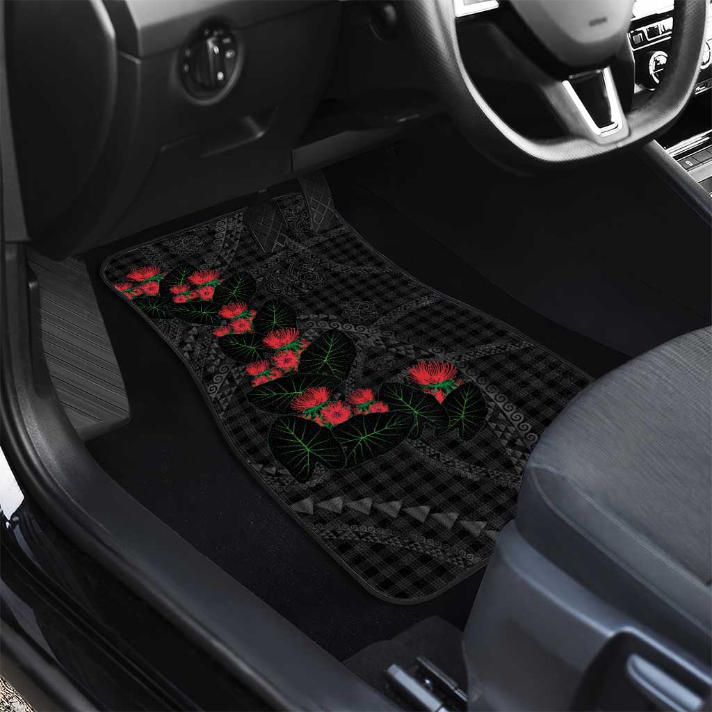 Hawaiian Kakau Art Car Mats Taro Leaves with Ohia Lehua and Pakala Pattern - Polynesian Pride
