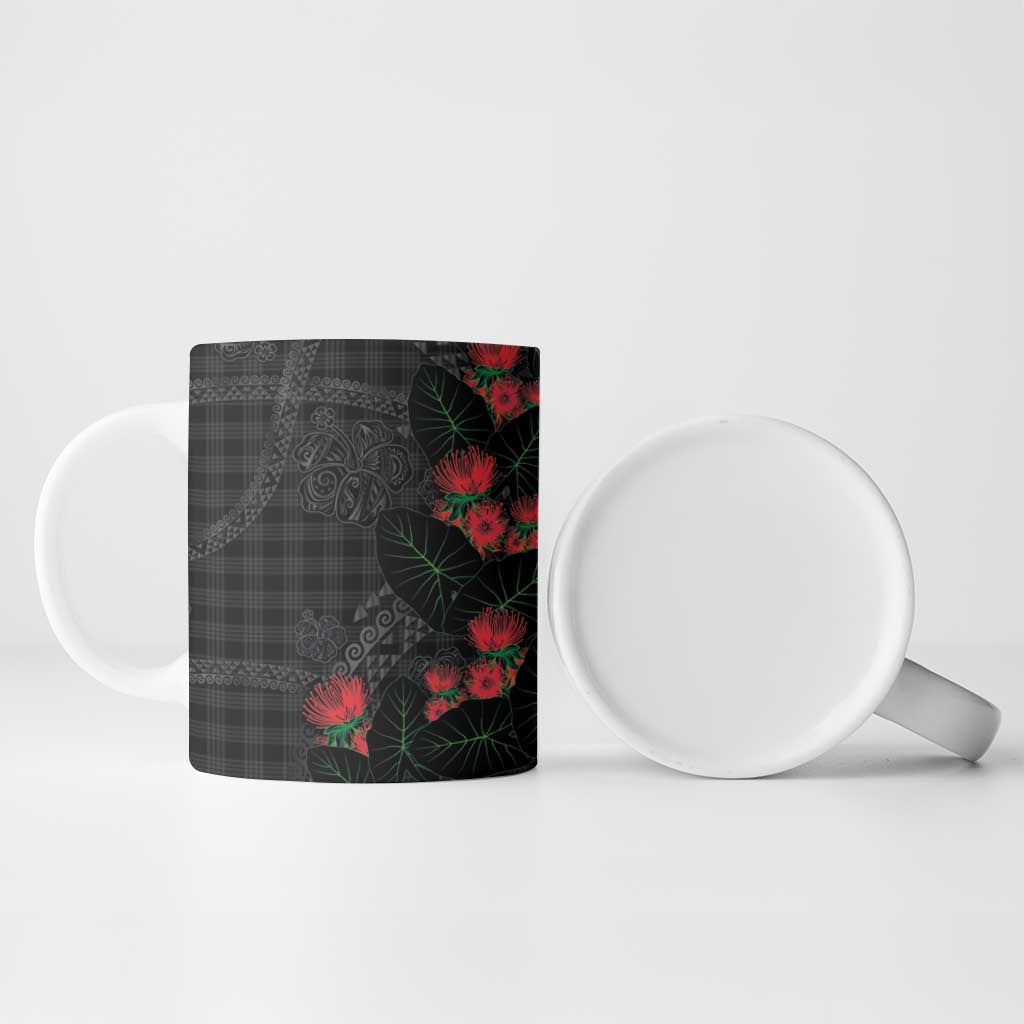 Hawaiian Kakau Art Ceramic Mug Taro Leaves with Ohia Lehua and Pakala Pattern - Polynesian Pride
