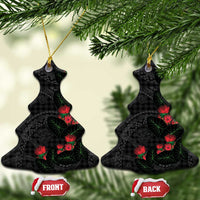 Hawaiian Kakau Art Ceramic Ornament Taro Leaves with Ohia Lehua and Pakala Pattern - Polynesian Pride