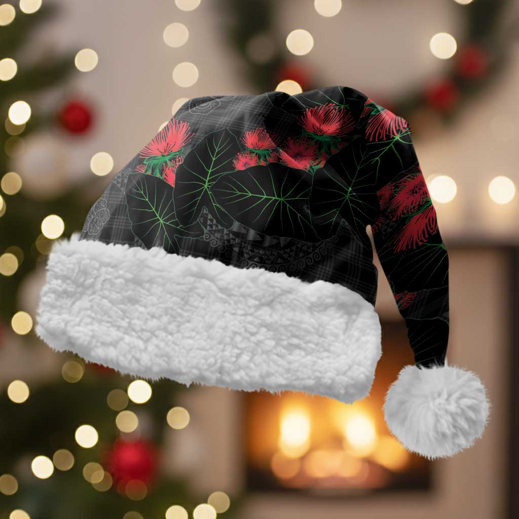 Hawaiian Kakau Art Christmas Santa Hat Taro Leaves with Ohia Lehua and Pakala Pattern - Polynesian Pride