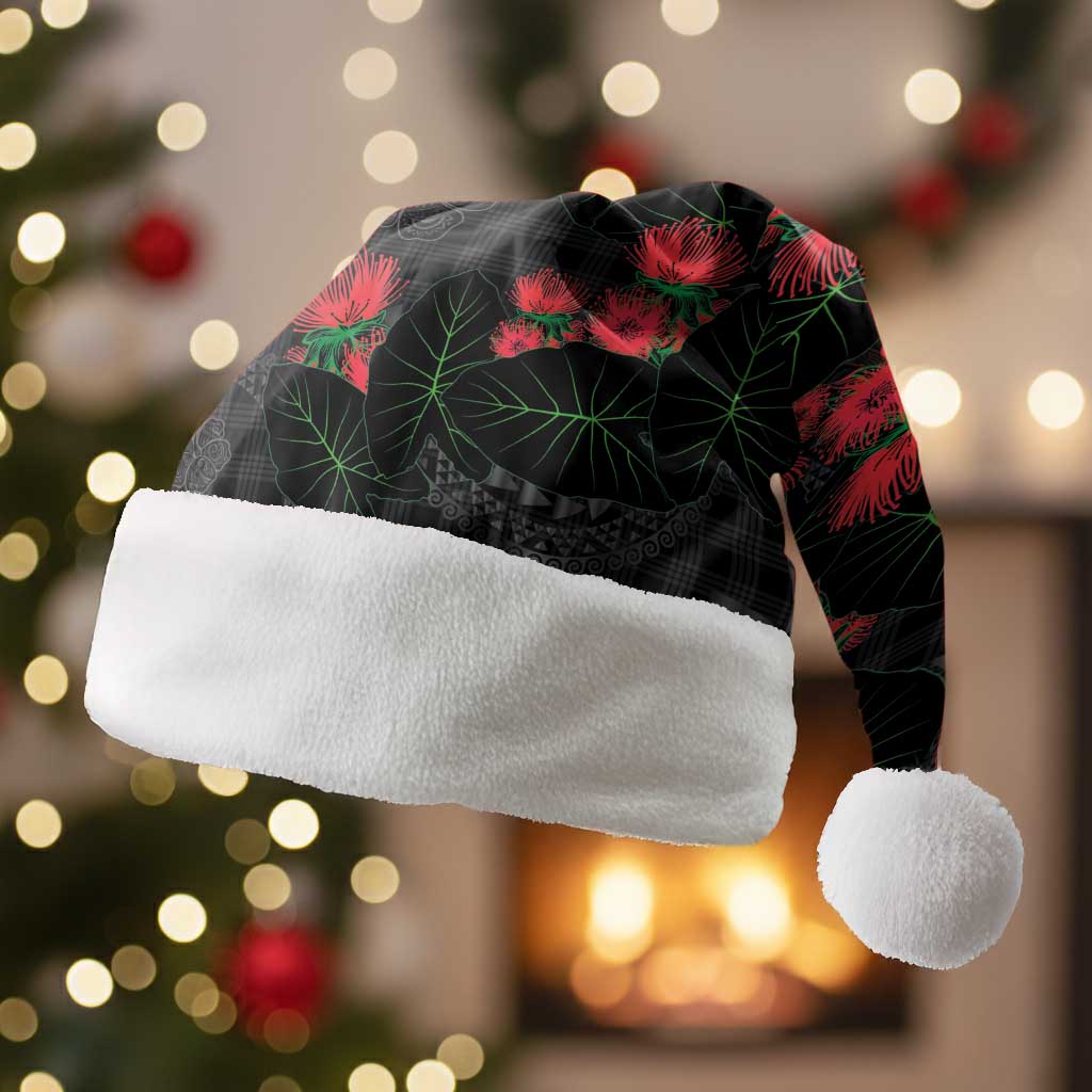 Hawaiian Kakau Art Christmas Santa Hat Taro Leaves with Ohia Lehua and Pakala Pattern - Polynesian Pride