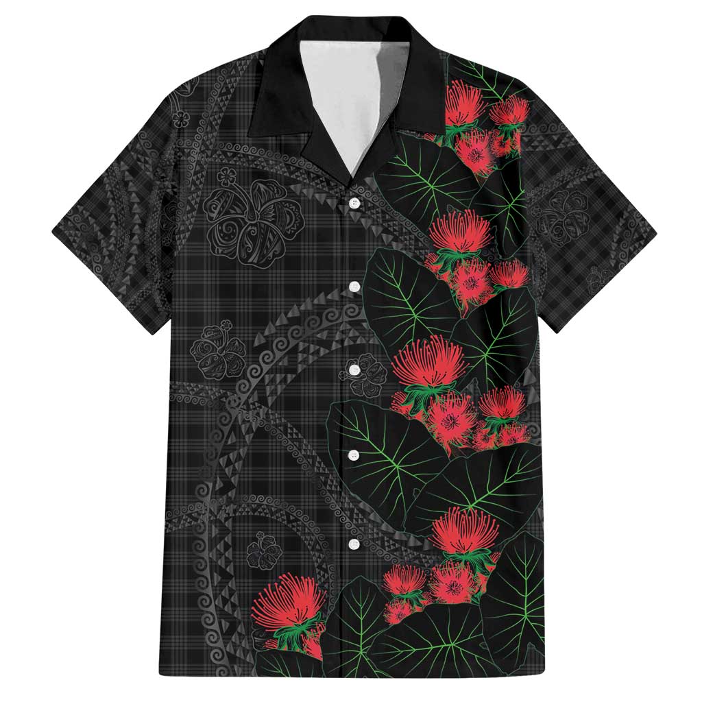 Hawaiian Kakau Art Family Matching Long Sleeve Bodycon Dress and Hawaiian Shirt Taro Leaves with Ohia Lehua and Pakala Pattern - Polynesian Pride