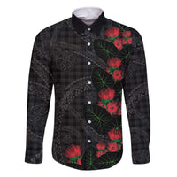 Hawaiian Kakau Art Family Matching Off The Shoulder Long Sleeve Dress and Hawaiian Shirt Taro Leaves with Ohia Lehua and Pakala Pattern - Polynesian Pride