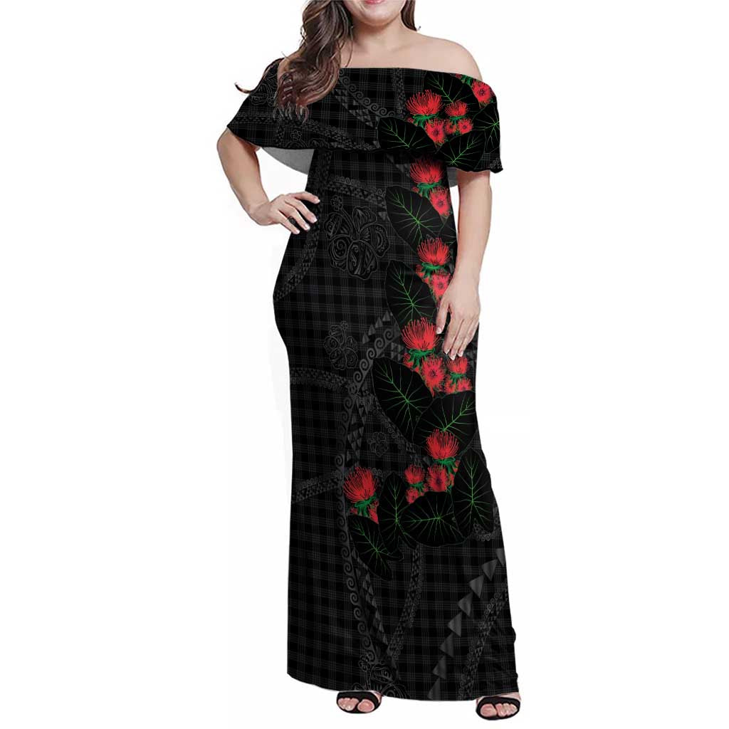 Hawaiian Kakau Art Family Matching Off Shoulder Maxi Dress and Hawaiian Shirt Taro Leaves with Ohia Lehua and Pakala Pattern - Polynesian Pride
