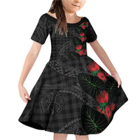 Hawaiian Kakau Art Family Matching Off Shoulder Short Dress and Hawaiian Shirt Taro Leaves with Ohia Lehua and Pakala Pattern - Polynesian Pride