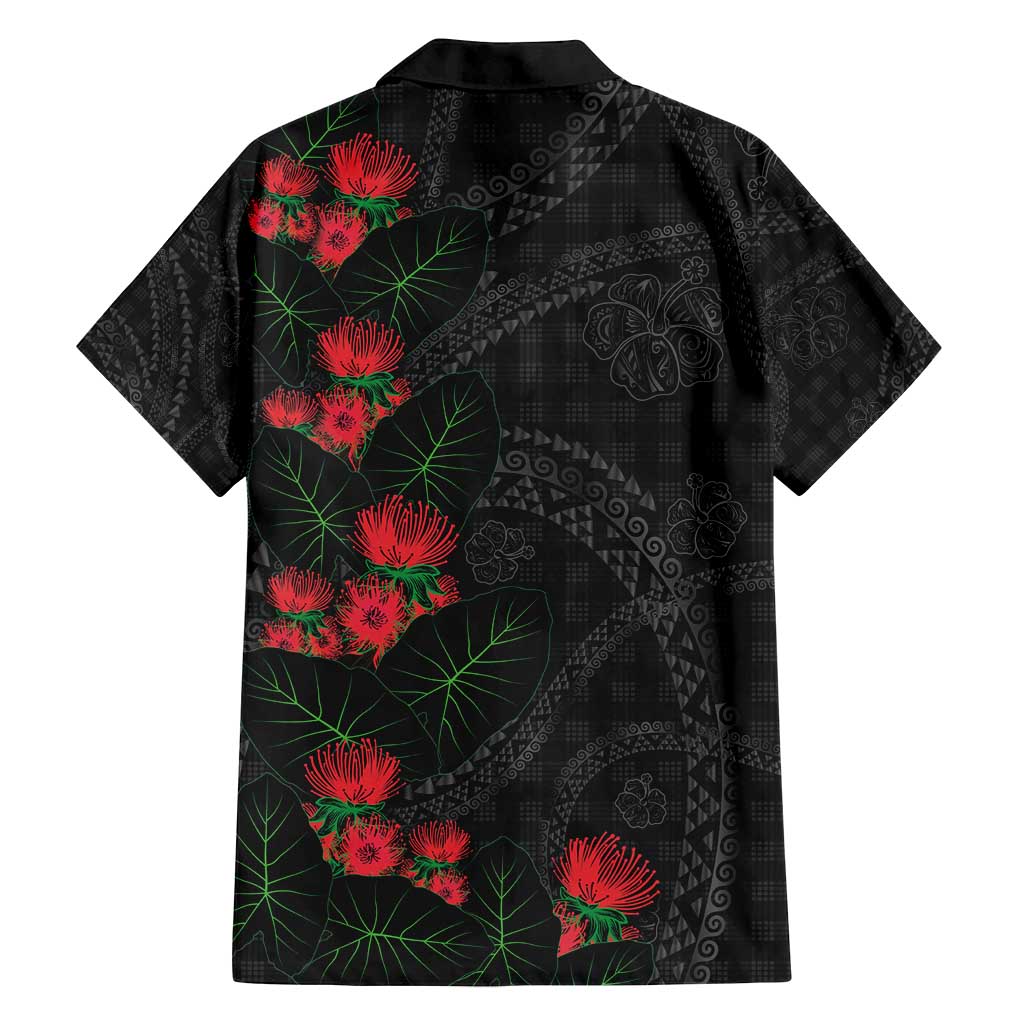 Hawaiian Kakau Art Family Matching Off Shoulder Short Dress and Hawaiian Shirt Taro Leaves with Ohia Lehua and Pakala Pattern - Polynesian Pride