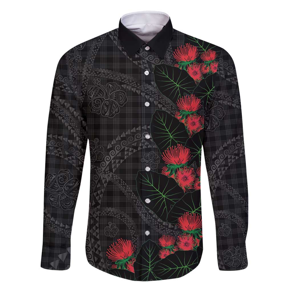 Hawaiian Kakau Art Family Matching Off Shoulder Short Dress and Hawaiian Shirt Taro Leaves with Ohia Lehua and Pakala Pattern - Polynesian Pride