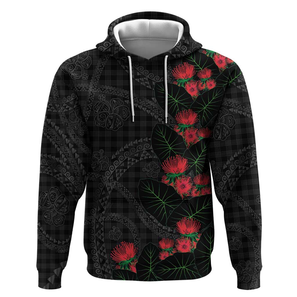 Hawaiian Kakau Art Hoodie Taro Leaves with Ohia Lehua and Pakala Pattern - Polynesian Pride