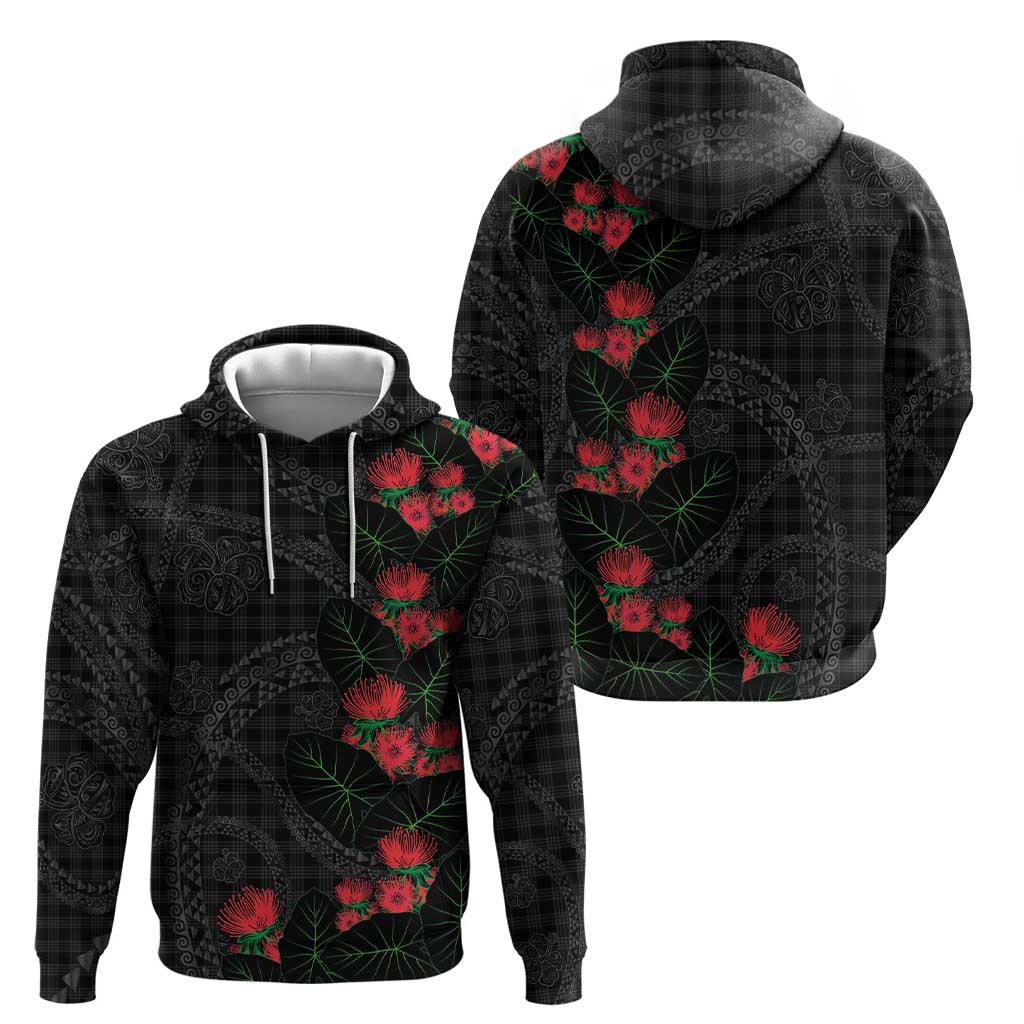 Hawaiian Kakau Art Hoodie Taro Leaves with Ohia Lehua and Pakala Pattern - Polynesian Pride