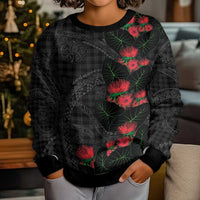 Hawaiian Kakau Art Kid Ugly Christmas Sweater Taro Leaves with Ohia Lehua and Pakala Pattern - Polynesian Pride