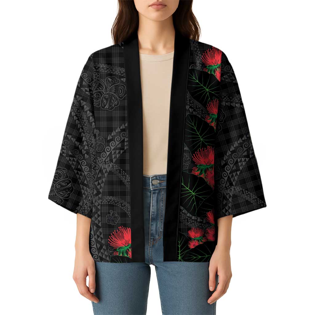 Hawaiian Kakau Art Kimono Taro Leaves with Ohia Lehua and Pakala Pattern - Polynesian Pride