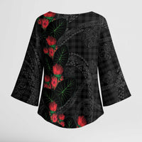 Hawaiian Kakau Art Kimono Sleeve Blouse Taro Leaves with Ohia Lehua and Pakala Pattern - Polynesian Pride