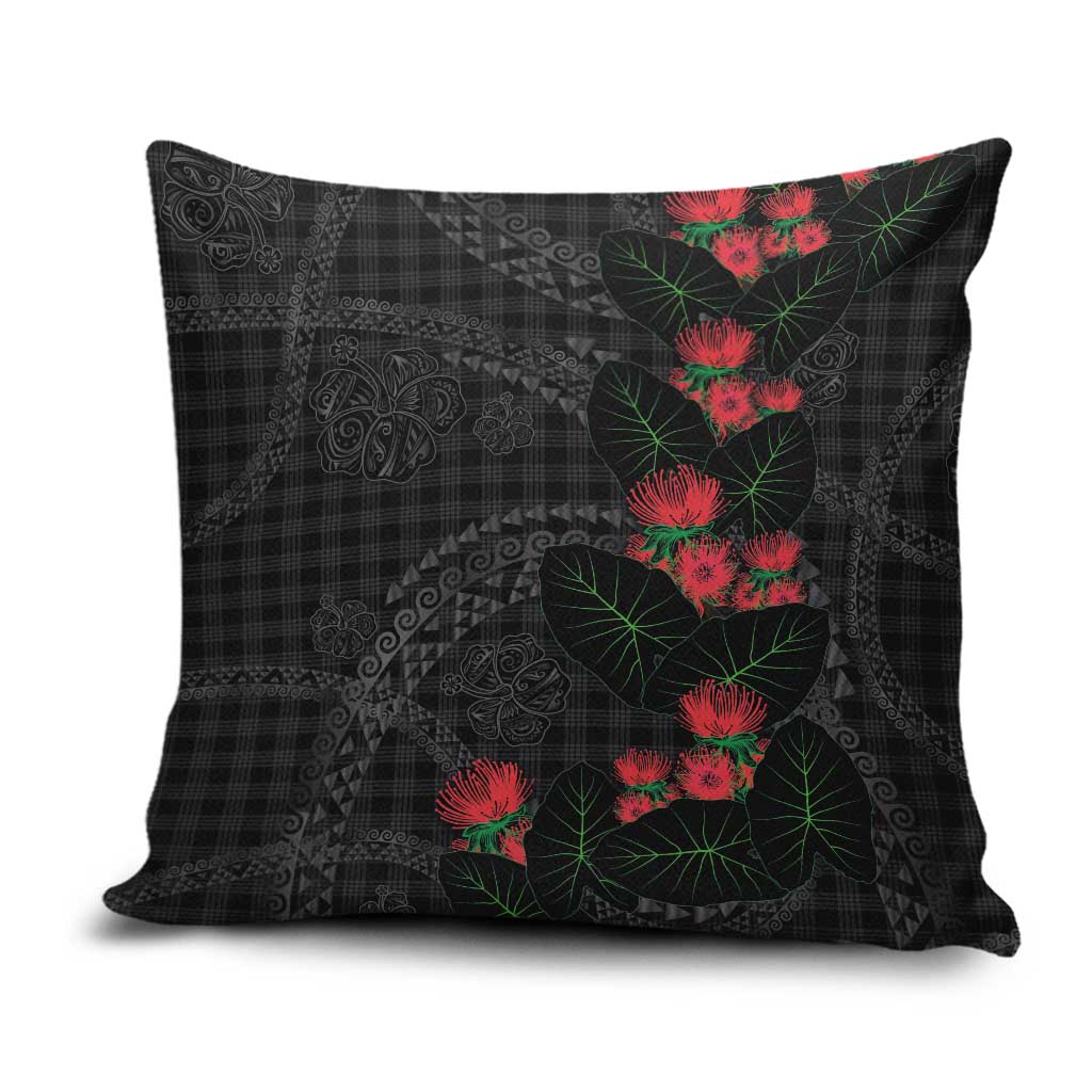Hawaiian Kakau Art Pillow Cover Taro Leaves with Ohia Lehua and Pakala Pattern - Polynesian Pride