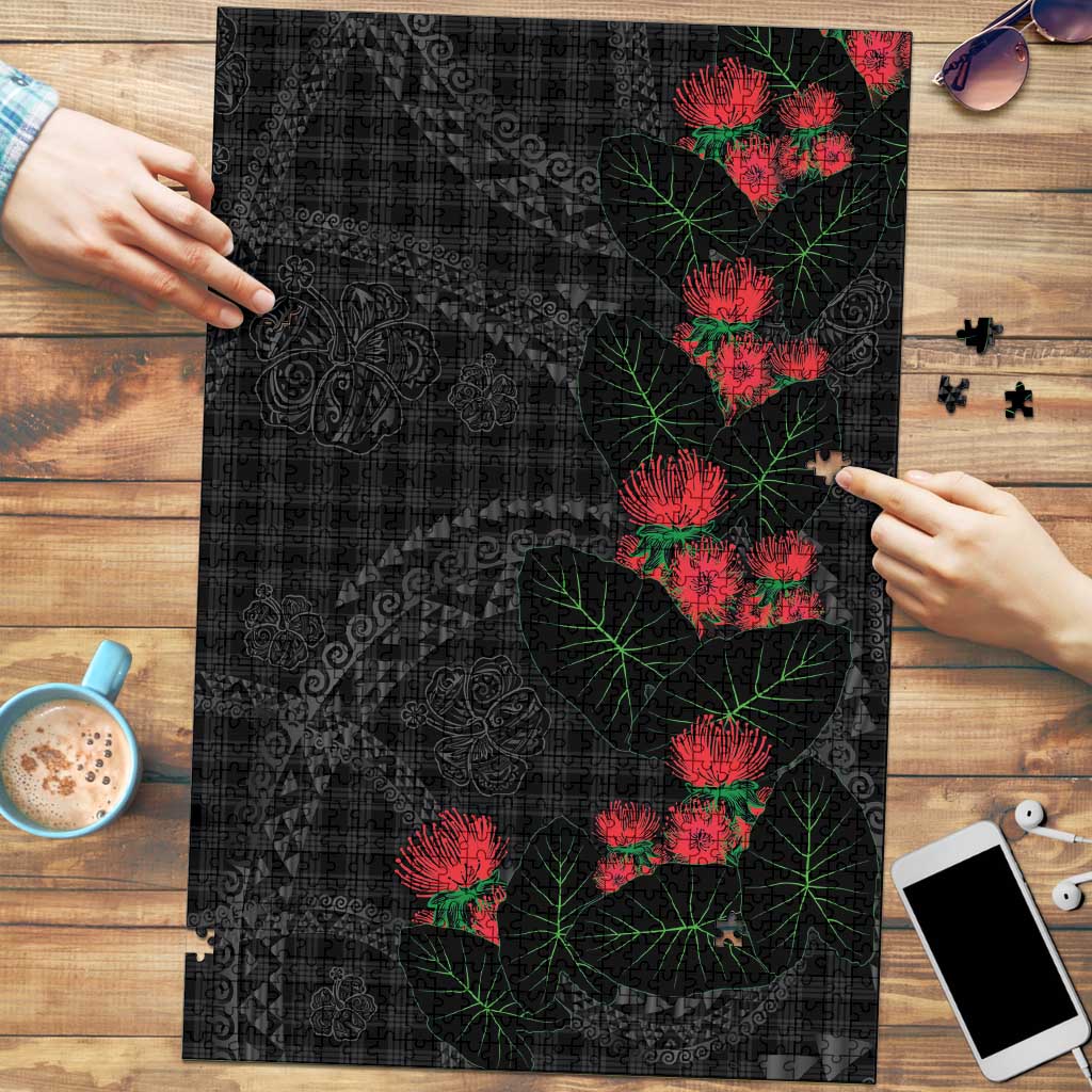 Hawaiian Kakau Art Puzzle Taro Leaves with Ohia Lehua and Pakala Pattern - Polynesian Pride
