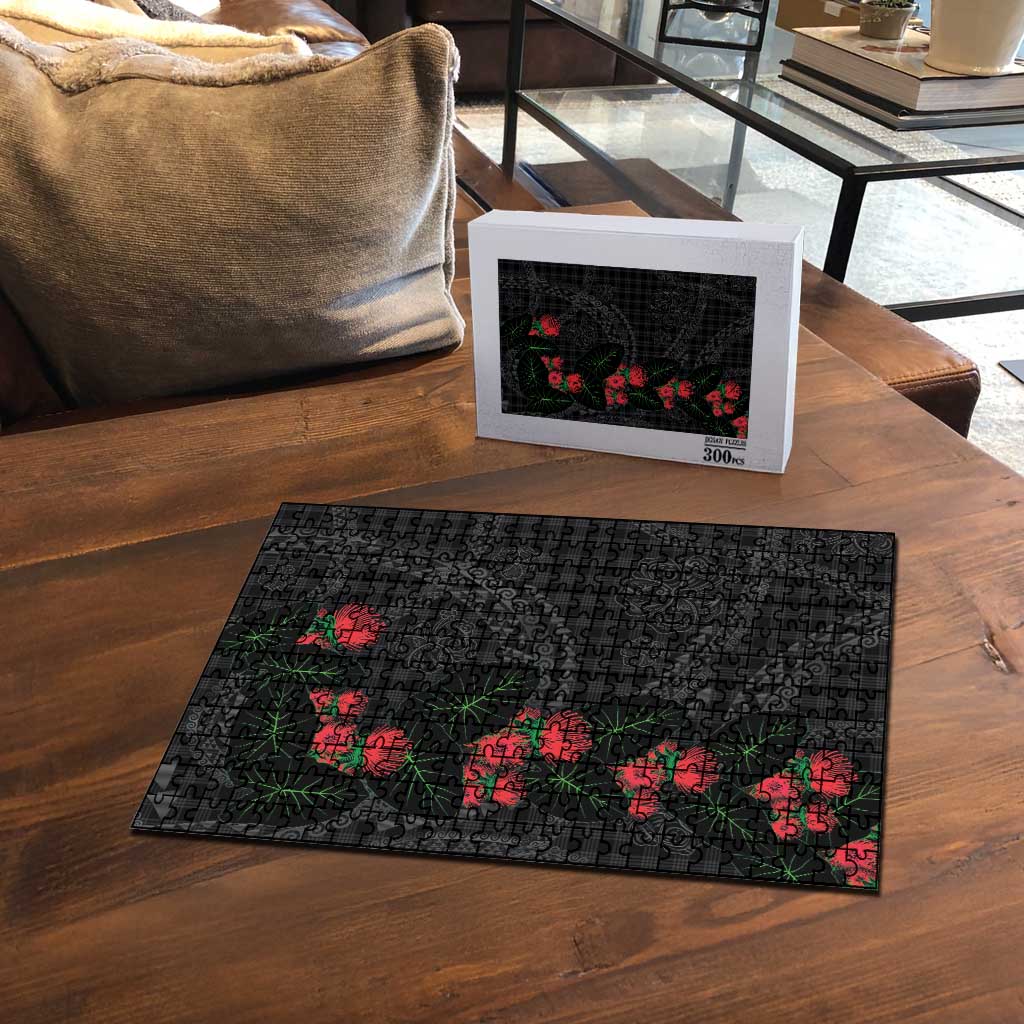 Hawaiian Kakau Art Puzzle Taro Leaves with Ohia Lehua and Pakala Pattern - Polynesian Pride