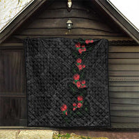 Hawaiian Kakau Art Quilt Taro Leaves with Ohia Lehua and Pakala Pattern - Polynesian Pride